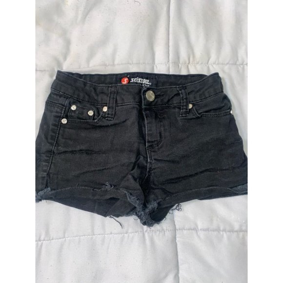 Girls Scissor by Tractr Black Distressed Shorts-8 - Picture 1 of 2